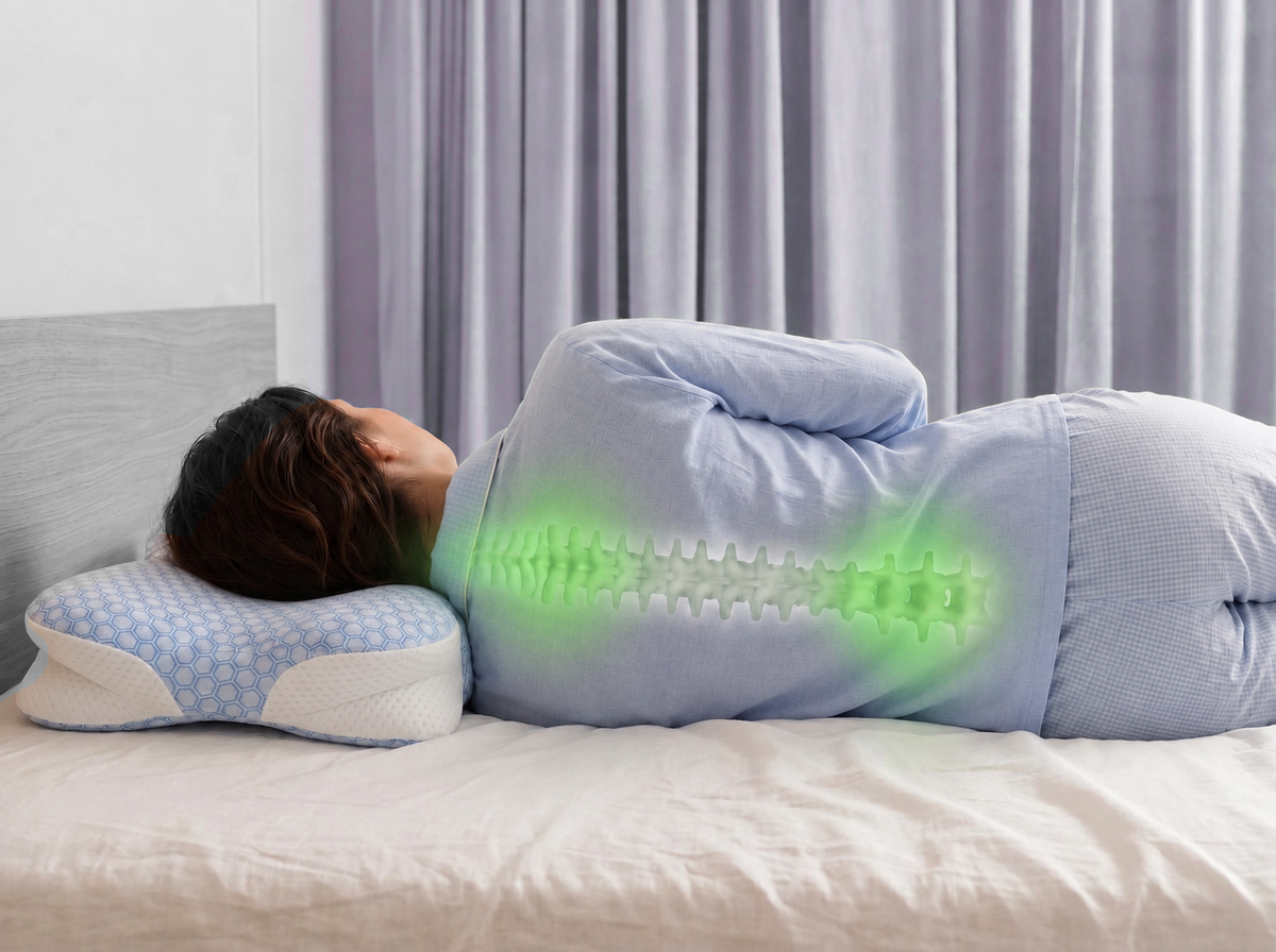 Bed with the butterfly-shaped Lotus Pillow