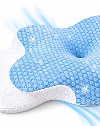 Close-up of the navy Lotus Pillow's contour