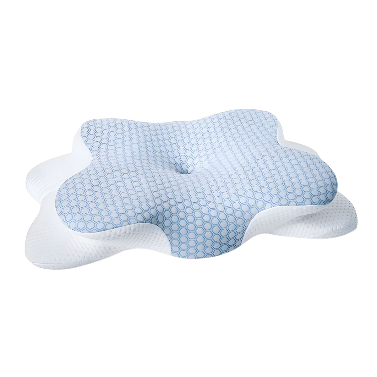 The butterfly-shaped Lotus Pillow in the light blue cover
